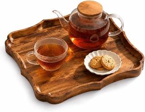 Unicorn Handicrafts Natural Wood Serving <b>Tray</b> <b>with</b> <b>Handles</b> for Coffee <b>Tea</b> Breakfast Snacks Food Dining Home Restaurant - Product Image 1