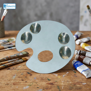 พาเลทแต่งหน้าสแตนเลสทรงวงรีพร้อมช่องผสมสี่ช่องและรูสำหรับนิ้วโป้ง - Product Image 3