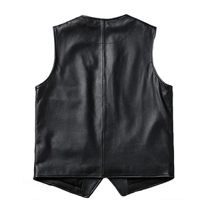 Nouveau modèle 2025 – Gilet haut de gamme pour homme en jean noir et cuir de vachette, col en V, simple boutonnage, écologique, pour l'automne, avec fourrure - Product Image 2