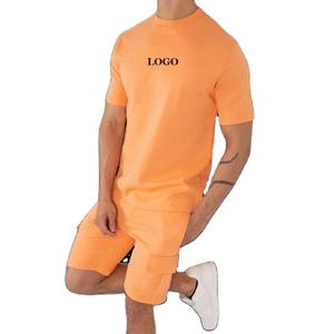 Conjuntos de Shorts de Verano para Hombre, 2 Piezas, para Uso en Exteriores, Camiseta de Manga Corta y Shorts Casuales para Hombre, Color Naranja - Product Image 1