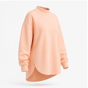 Custom Peach <b>Womens</b> Mock Neck <b>Sweatshirt</b> <b>Longline</b> Curved Hem Pullover Top WSS-0025 - Product Image 4