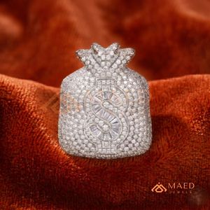 <b>Mens</b> <b>Silver</b> Tone Moissanite Diamond Money Bag <b>Ring</b> Hip Hop Statement Jewelry for <b>Men</b> Fashion Wear - Product Image 2