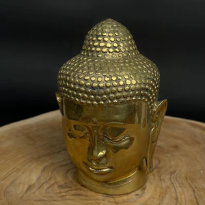 Statue de tête de Bouddha en laiton antique moderne, artisanat en métal fait à la main, décoration d'intérieur - Product Image 1