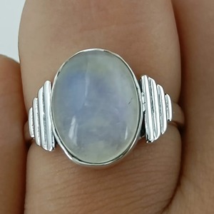 Blue Fire Rainbow <b>Moonstone</b> <b>Ring</b> 925 Sterling Silver Handmade Statement Promise <b>Ring</b> for Women Boho Oval June Birthstone Jewelry - Product Image 3