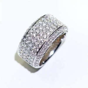 925 Silver White Gold Plated Custom Moissanite Diamond Wedding Anniversary Band Unisex Half Eternity <b>Rings</b> Hip Hop Fine Jewelry - Product Image 5