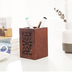 <b>Vintage</b> Ebony Wood Square Pens Gargae Storage <b>Box</b> Desk Organizer for Home Office School Use - Product Image 1