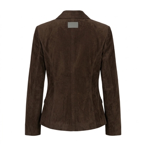 Chaqueta Blazer de Invierno para Mujer, de Piel de Oveja Genuina, Doble Botonadura, Color Verde Otoño, Gamuza Lisa Teñida, Diseño Sólido, Resistente al Viento, con Botones de Seda - Product Image 3
