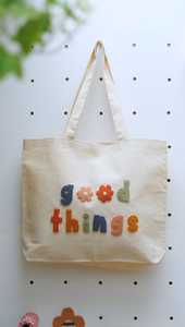 Bolso de mano de lona de algodón con parche de gato de chenilla y bordado de letras, tipo tote, reutilizable para compras, para mujer y niña - Product Image 4