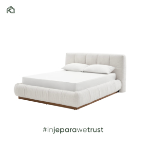 เตียงนอนดีไซน์คลาสสิกร่วมสมัย โครงไม้เนื้อแข็ง หุ้มผ้ากำมะหยี่สีขาวงาช้าง นุ่มสบาย เหมาะสำหรับโรงแรม วิลล่า ขนาดคิงไซส์ - Product Image 5