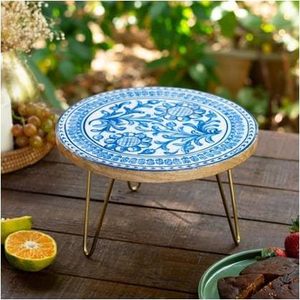 Soporte Redondo Azul y Blanco para Tartas, Plato Floral para Postres, Plato de Bambú para Mesa de Té, Apto para Lavavajillas, para Exhibición de Repostería en Fiestas y el Hogar - Product Image 3