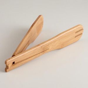 Pinces à frire en bois de hêtre - Pinces de cuisine en bois naturel pour cuisiner et servir - Pinces alimentaires antiadhésives résistantes à la chaleur - Pince à salade - Product Image 1