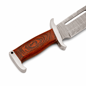 Cuchillo de Caza de Acero de Damasco con Hoja Serrada Tipo Drop Point, Mango de Madera y Funda de Cuero, Cuchillo de Supervivencia para Exteriores, DIY OEM/ODM - Product Image 5