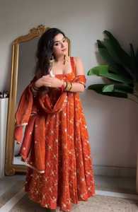 Indian Designer Georgette Silk Material anarkali Gowns with Embroidery Sequence Work and Heavy Work Dupatta Set for <b>Wedding</b> Wear - Product Image 2
