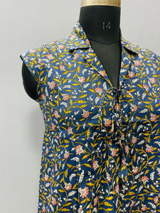 เสื้อผ้าฝ้ายทำมือสำหรับผู้หญิง ลายดอกไม้ พิมพ์ลายบล็อก สไตล์ลำลองสำหรับฤดูใบไม้ผลิและฤดูร้อน ความยาวสั้น - Product Image 3