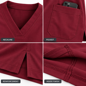 Conjunto de Uniforme Médico para Mujer, Color Borgoña, Cuello en V, Manga Corta, con Pantalones - Product Image 4