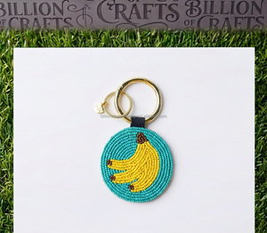 Porte-clés rond fait main avec perles, motif dessin animé mignon (avoc, lèvre, banane), porte-monnaie, breloque de sac, anneau métallique - Product Image 5