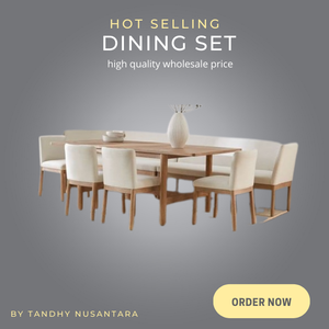 Ensemble de meubles de salle à manger en bois de qualité supérieure avec chaises en tissu, taille personnalisable, design moderne, table à manger réglable, Indonésie - Product Image 4