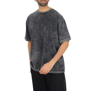 Camisetas para hombre con efecto acid wash, tela de mezcla de algodón con lavado ácido desgastado, corte relajado, material transpirable, manga corta, estilo casual y moderno. - Product Image 3