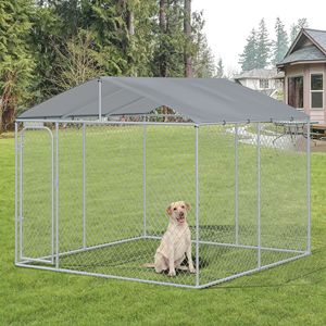Grande Gabbia per Cani in Metallo Resistente alle Intemperie con Pareti Laterali in Rete e Copertura - Recinto Nero per Uso Esterno - Product Image 2