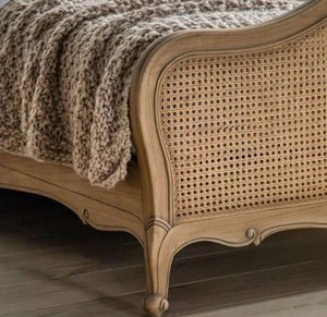 Modern <b>Rattan</b> Headboard and Footboard <b>Bed</b> <b>Frame</b> Wooden Bedstead Black and Natural Panel <b>Bed</b> for Hotel Home Bedroom - Product Image 5