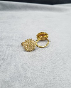 Traditionele Zonnebloem Statement Ring met Amerikaanse Diamanten, Verstelbaar, Etnische Bruidsring, Indiase Trouwring, Groothandel - Product Image 4