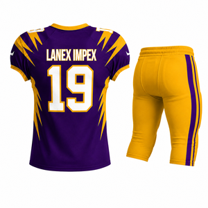 Uniforme de Fútbol Americano para Hombre, Diseño de Primera Calidad, Color Morado y Amarillo, Sublimado, Conjunto de Jersey y Pantalones, Número 19, Poliéster Transpirable - Product Image 3