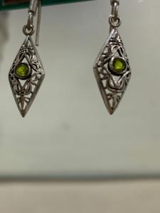 Handmade German <b>Silver</b> <b>Drop</b> <b>Earrings</b> Peridot Round Gemstone Stylish Engagement Wedding Party Trendy Unique Gift Women Jewelry - Product Image 1