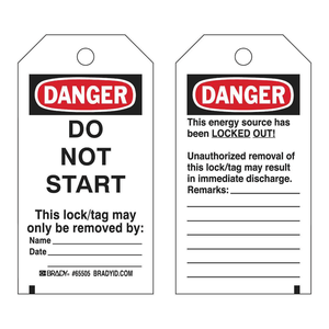 ป้ายเตือนความปลอดภัย Brady Danger Do Not Start Lockout Tagout สำหรับการบำรุงรักษาเพื่อความปลอดภัย - Product Image 3