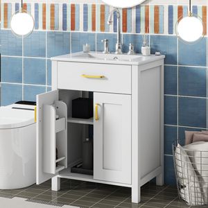 Lussuoso Mobile Bagno da 24 Pollici con Lavabo in Ceramica, 2 Ante con Chiusura Ammortizzata Salvaspazio, 24x18x34 Pollici - Product Image 3