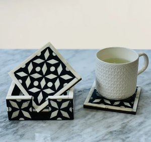 Bone Inlay <b>Coaster</b> Rectangle <b>Coaster</b> <b>Set</b> With Holder Modern Geometric Pattern Reusable Table Cups Mats - Product Image 6