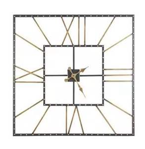 Luxury Large Wall <b>Clock</b> Industrial Black Metal Skeleton Design Roman Numerals Silent Quartz <b>Movement</b> for Loft Office Home Decor - Product Image 2
