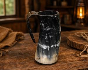 Jarra de cuerno vikinga para beber, hecha a mano con cuerno de búfalo, ecológica, con grabado de lobo, regalo para tu amigo, tu padre, para el día de Navidad, para hidromiel, nueva - Product Image 2