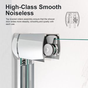 Porta Doccia Scorrevole Doppia Semi-Frameless 56'' x 60'' x 72'' H con Finitura Cromata e Vetro Temperato SGCC Spessore 1/4'' (6mm) - Product Image 6