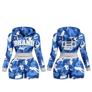 Pink Camo Women's 2-Piece Hoodie <b>Shorts</b> Set Full Sleeve Zipper Casual Sportswear Spring Summer Knitted Spandex <b>Polyester</b> - Product Image 2