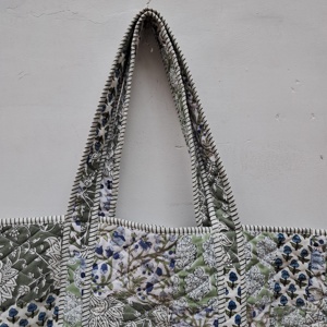 Channi Textiles Bohemian Block Print Panelled <b>Quilted</b> Cotton Tote Bag Open Top All Seasons Women Shoulder <b>Handbag</b> Large Capacity - Product Image 3