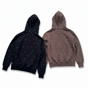 High Quality Fashionable Customizable Pullover <b>Design</b> Heavy Weight screen Printed Premium Men's Hoodie with allover rhinestone - Product Image 4