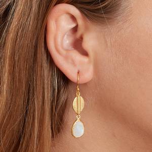 Pendientes Colgantes de Plata de Ley 925 con Baño de Oro, Diseño de Grano de Café y Piedra Lunar Arcoíris Lisa de Alta Calidad, Forma de Lágrima, para Boda de Junio - Product Image 5