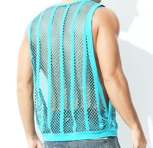Men's <b>Mesh</b> Sleeveless Tank <b>Top</b> O-Neck Knitted Breathable Casual Hollow Out Design Muscle Fit - Product Image 6