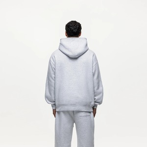 Men's Gray Hoodie Sweatshirt <b>Set</b> With Front Letter Print Casual Autumn Wear 100% Cotton French Terry <b>Knitted</b> Fabric - Product Image 2