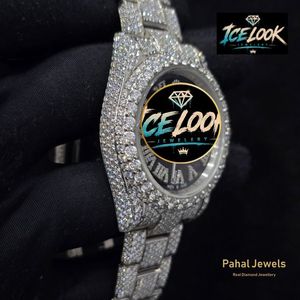 Montre de luxe ICELOOK pour femme en acier inoxydable, cadran rond 38 mm, analogique, avec lunette sertie de diamants, bracelet, bijoux de mode - Product Image 2