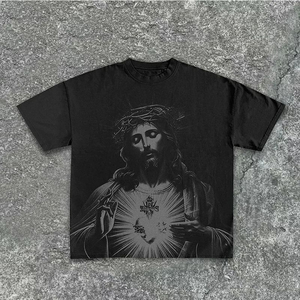 T-shirt pour homme blanc à imprimé photo de Jésus sur le devant, manches courtes, col rond, coupe classique, imprimé numérique, décontracté, 100% coton jersey - Product Image 2