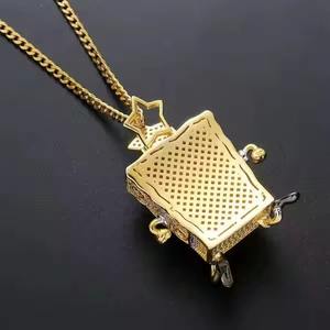 Colgante de Bob Esponja con Diamantes de Imitación, Joyería Hip Hop, Colgante de Personaje de Dibujos Animados Famoso, Colgante de Diamantes de Zirconio - Product Image 2