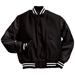OEM Wool Body Leather Sleeves Stand Collar <b>Waterproof</b> Breathable Black & White Varsity <b>Jacket</b> - Product Image 1