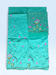 Turquoise Luxury Beaded George <b>Fabric</b> with Floral Stone Embroidery 100% Polyester for Nigerian Wedding & Party Wear for Girls - Product Image 2