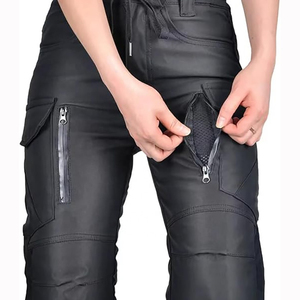Pantalon de moto noir uni pour homme avec fermetures éclair, protections renforcées aux genoux, équipement de sécurité pour la conduite - Product Image 3