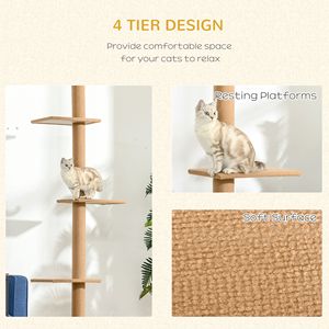 Centro Attività per Gatti Naturale, Torre Rampicante per Gatti da Terra a Soffitto con Tiragraffi Rivestiti in Sisal per Gattini - Product Image 6