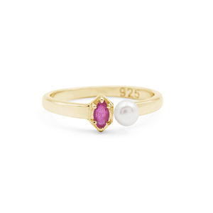 Anillo fino estilo Toi Et Moi con rubí y perla de agua dulce, 100% plata de ley 925 pura, minimalista, para uso diario de mujeres. - Product Image 4