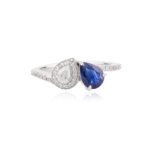 18K White Gold Toi Et Moi Diamond Ring with Pear Sapphire Accents - Product Image 2