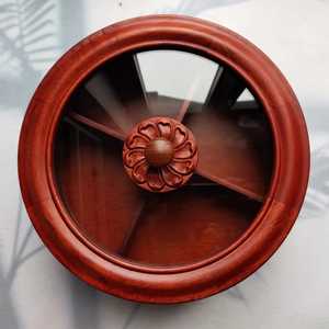 Premium Round Wooden Dry Fruit <b>Box</b> with Carved <b>Floral</b> Knob Glass Lid 3 Compartment Nut Serving Tray Luxury Snack Storage Organiz - Product Image 1