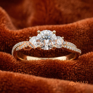 Moissanite Three <b>Stone</b> Ring for Women Gold Tone Engagement Wedding Anniversary Jewelry Elegant Daily Wear Style - Product Image 1